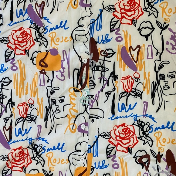 Shein Button Down Shirt Women’s Large(US 8/10) Multicolor Collared Abstract NWOT - Picture 4 of 6